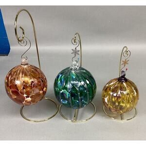 Set Of 3 Hand Blown Glass Christmas Ornaments With Ornament Hangers